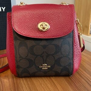 Coach Red and Brown Signature Crossbody Bag/Backpack